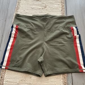 Grunt Style Army Green Red White Blue Stripe Biking Shorts Women’s Sz 3XL Pocket